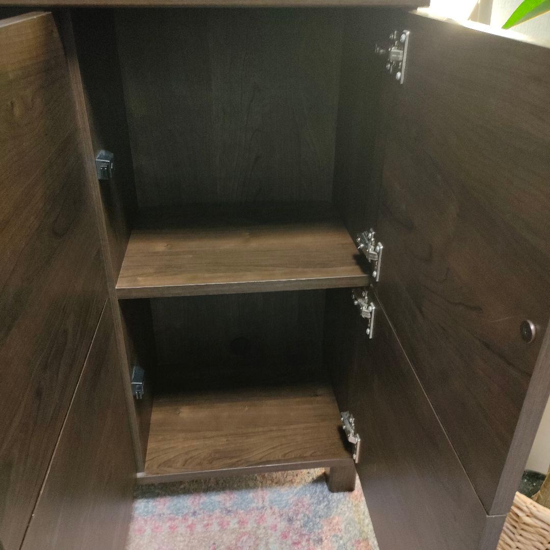 LOWYA サイドボード ダークブラウン6枚扉プッシュオープン式 脚付き