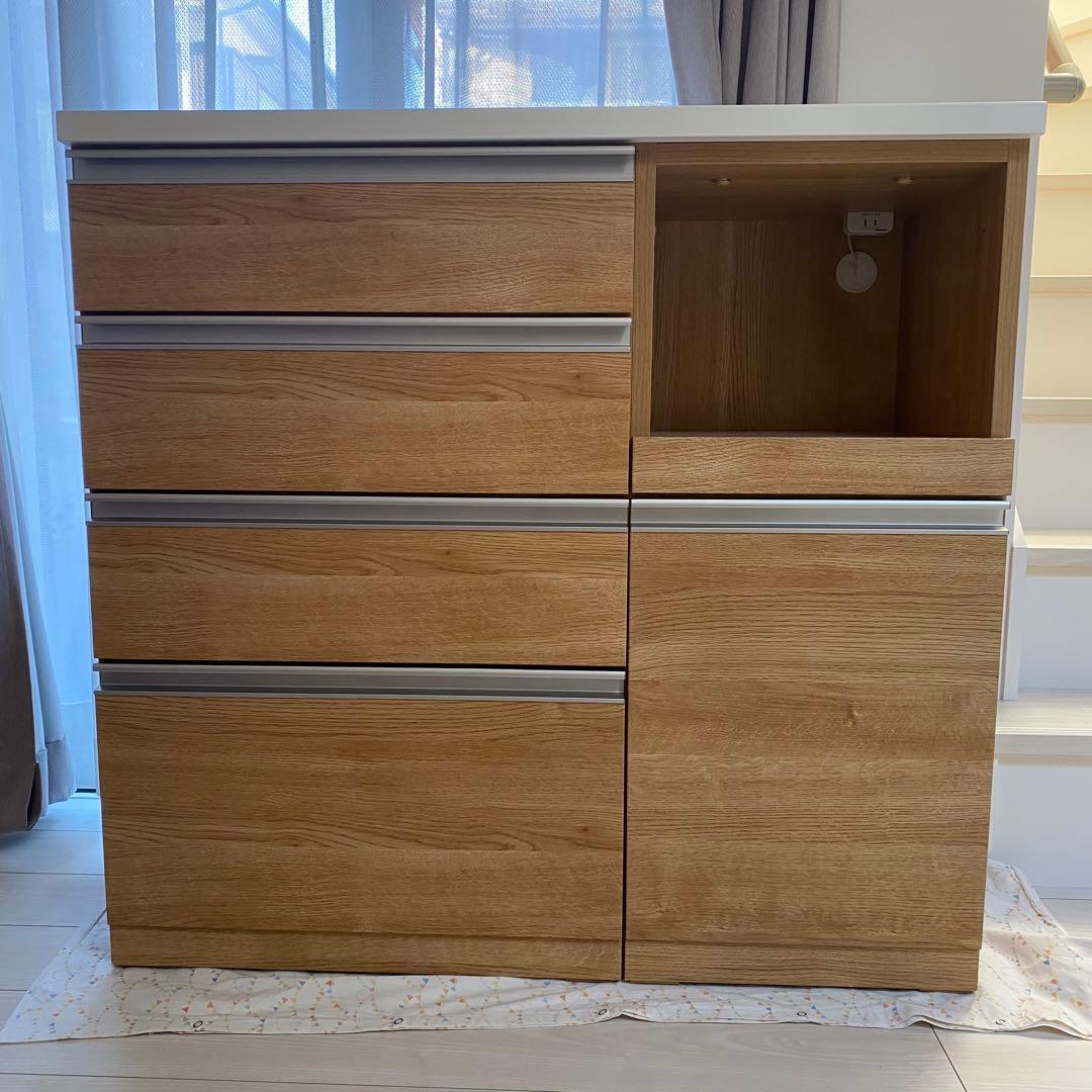 ニトリ　キッチンボード　リガーレ　100 木目調 ニトリ（NITORI） 幅100cm キッチンボード(上置き付き リガーレ100KB