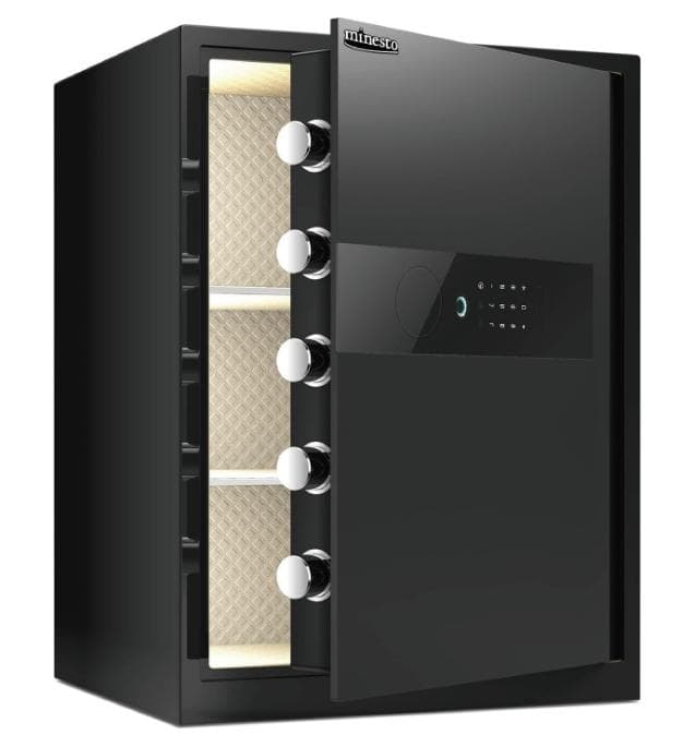 電子金庫 タッチパネル金庫 指紋認証金庫 アラーム機能付き (60㎝, 黒