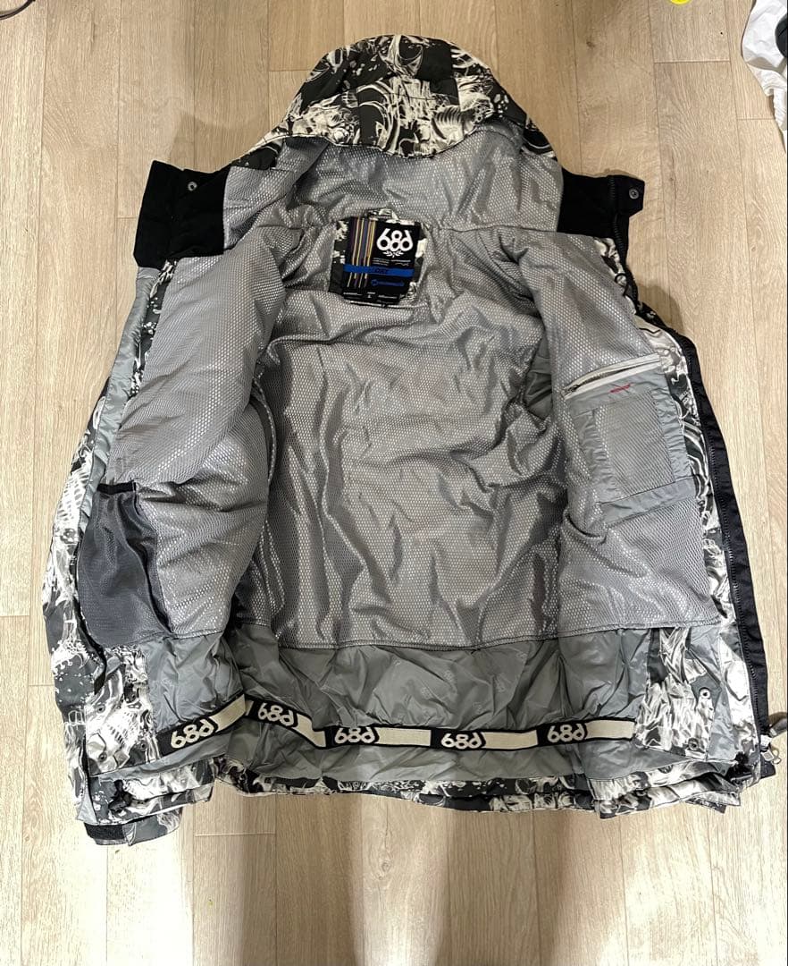 値下げ】【人気】686スノボウェア上下セット [L]スカル髑髏総柄パンツ