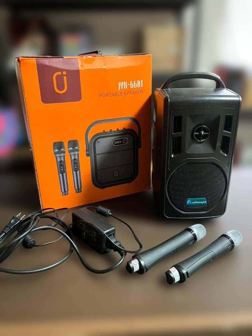 ポータブルスピーカー ワイヤレスマイク2本付きセット JYX-66BT 楽天市場】【25％OFFクーポン☆SS期間限定】JYX カラオケスピーカー