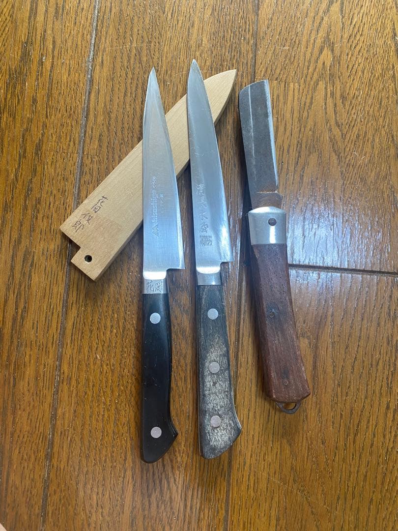 木屋　ペテイ　ナイフ　3セット　包丁 包丁ギフトセット No.333 鎌型包丁（三徳）×ペティナイフ – 日本橋 木屋