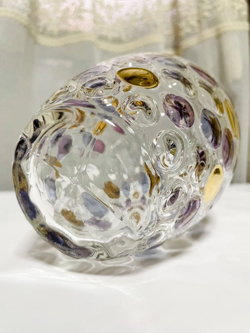 ヴィンテージ BOHEMIA カラフルドットガラス 花瓶 ボヘミアンガラス