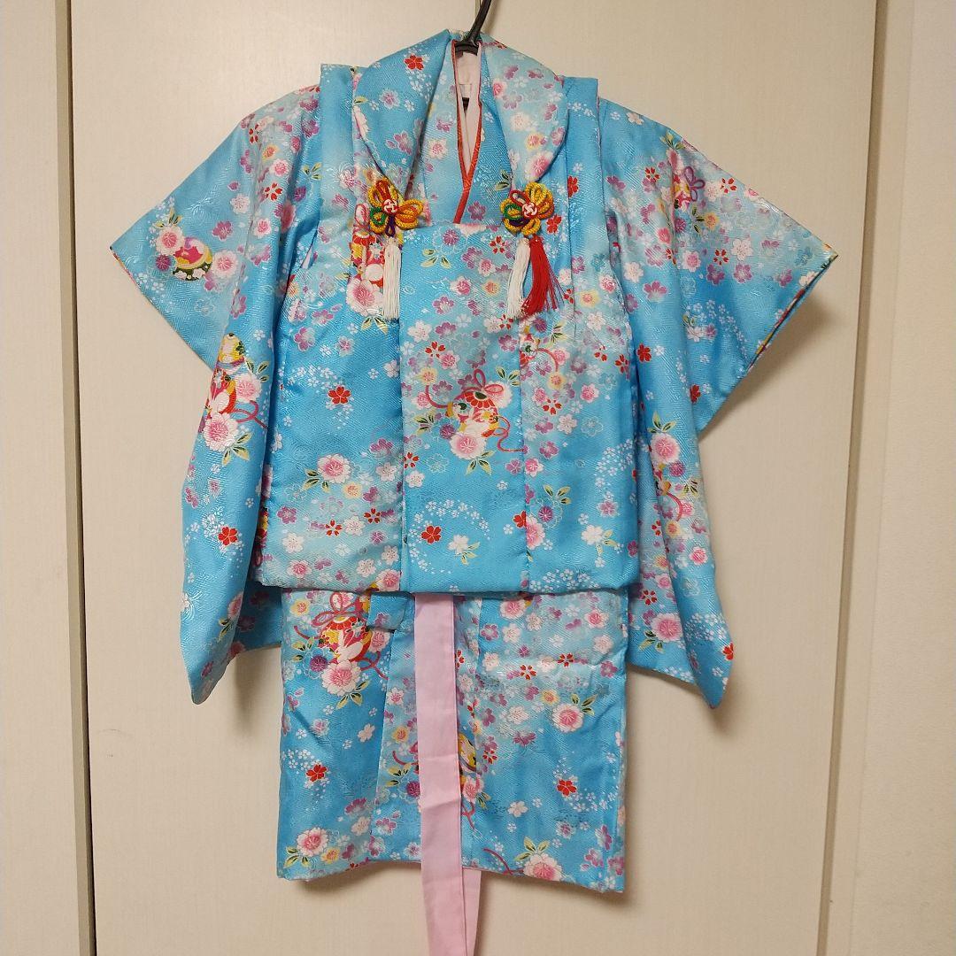 3歳 七五三 着物セット(水色) 着物 下駄 巾着 髪飾り - メルカリ