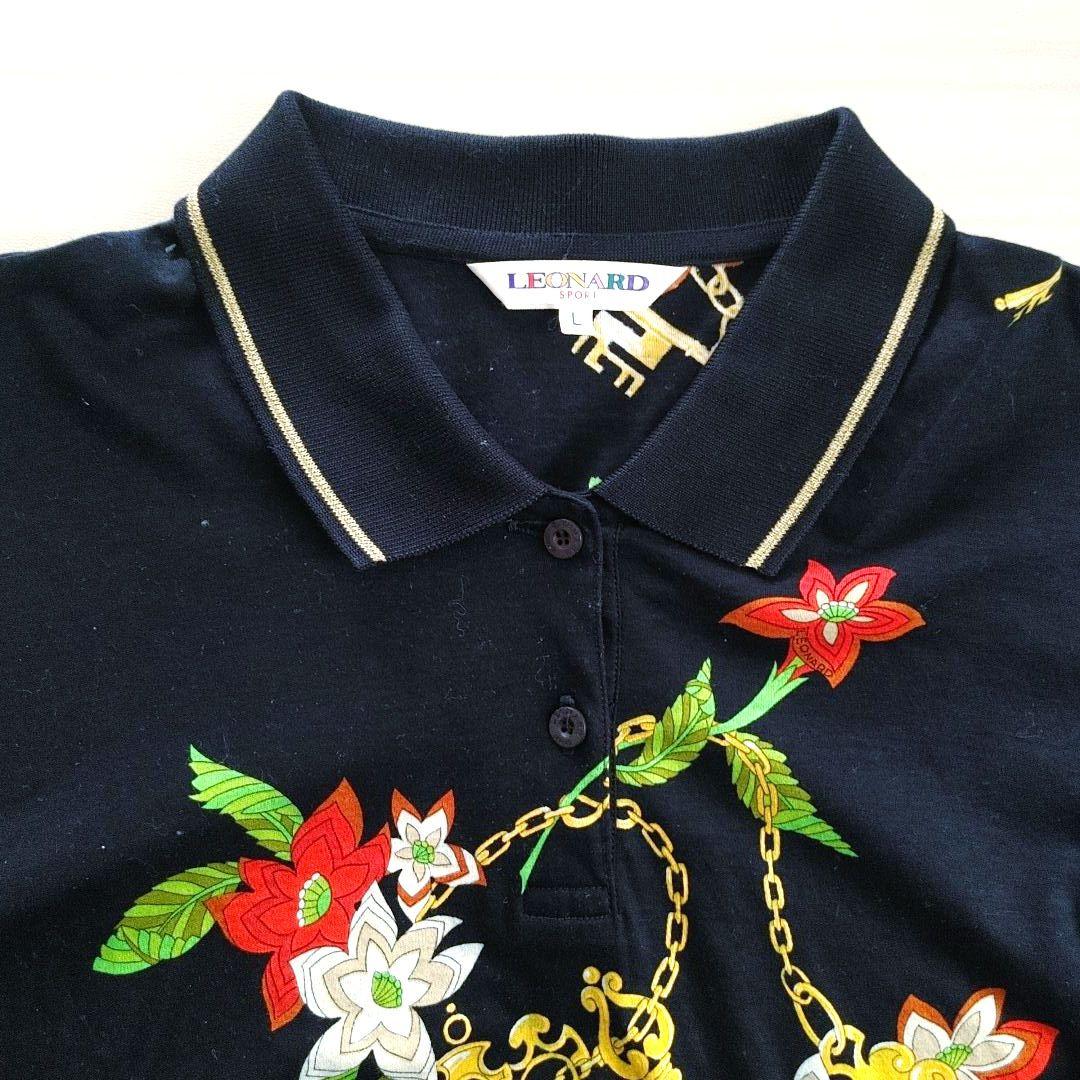 セール◇LEONARDレオナールスポーツ長袖ポロシャツ L ブラック系