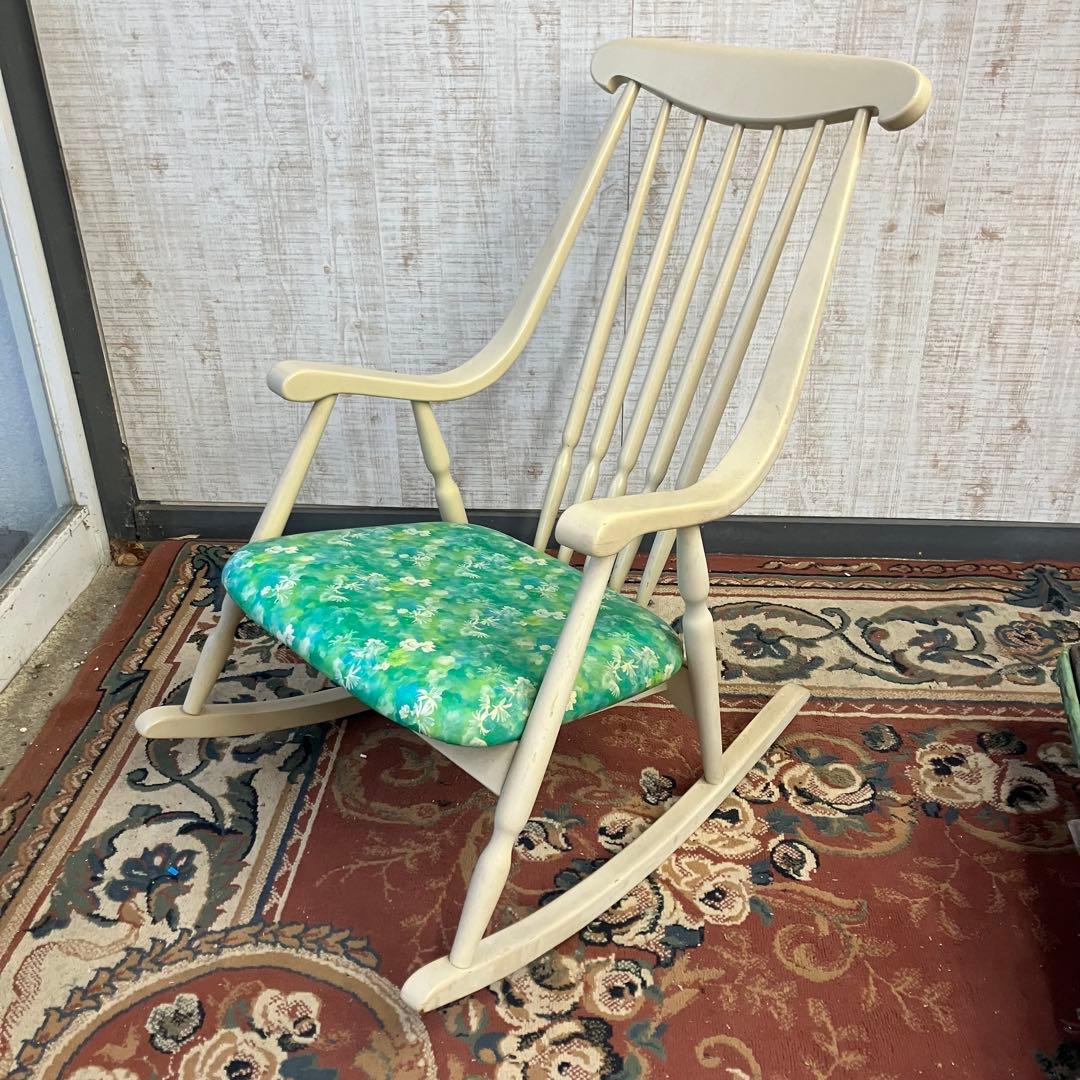 昭和レトロ 鳥取家具 花柄 木製 ロッキングチェア アームチェア ベント