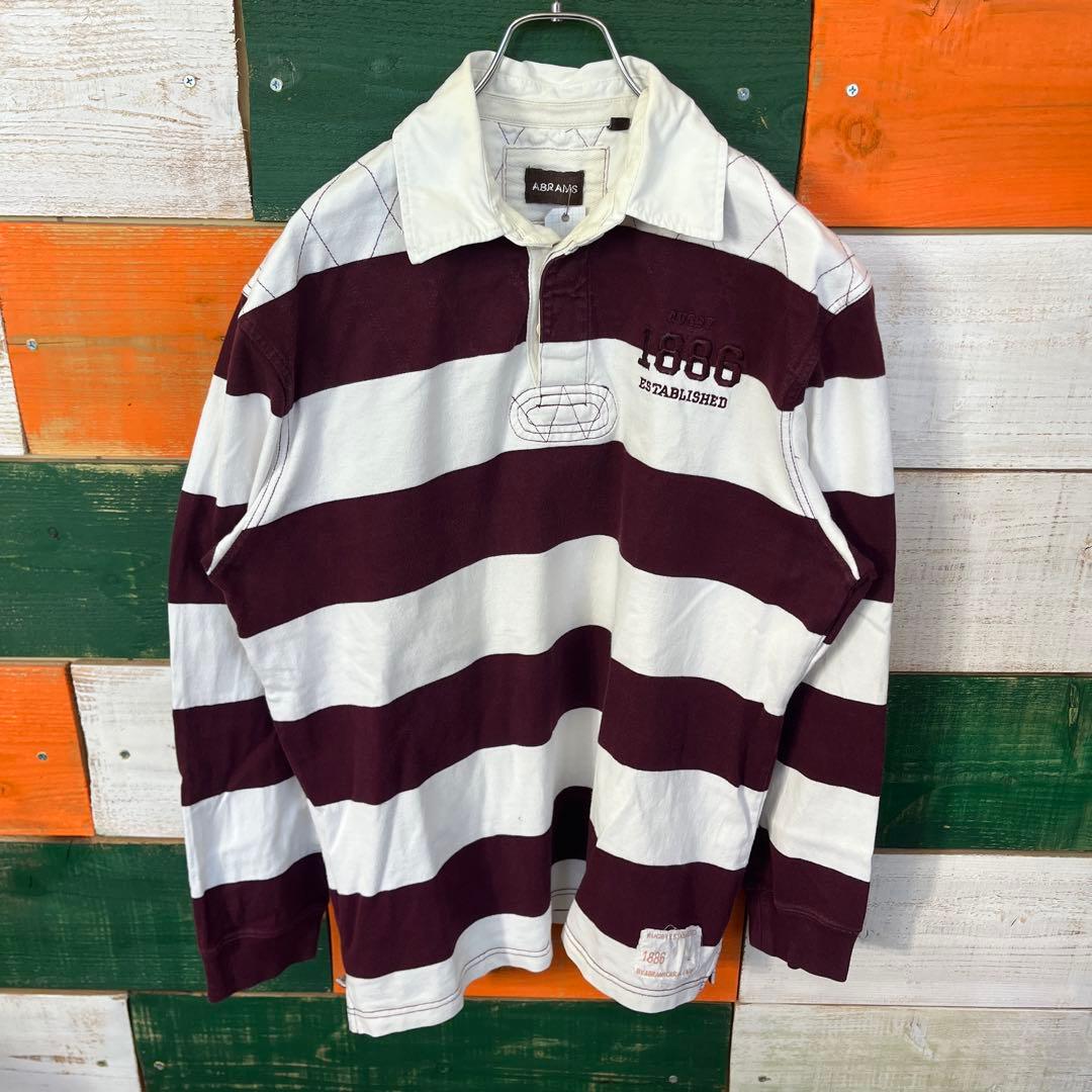 ABRAMS ラガーシャツ ストライプ 白/ワインレッド L ABRAMS ラガーシャツ ストライプ 白/ワインレッド L ABRAMS ラガー