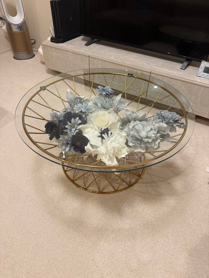 フランフラン マーリア コーヒーテーブル クリア×ゴールド（φ800