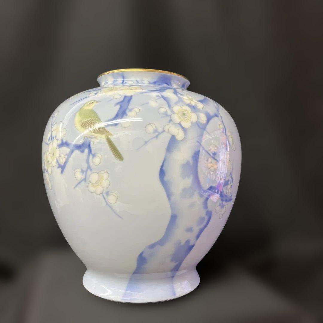 有田焼 深川製 染付 官窯 花瓶 梅 鳥図 上品 高級 飾り壺 インテリア