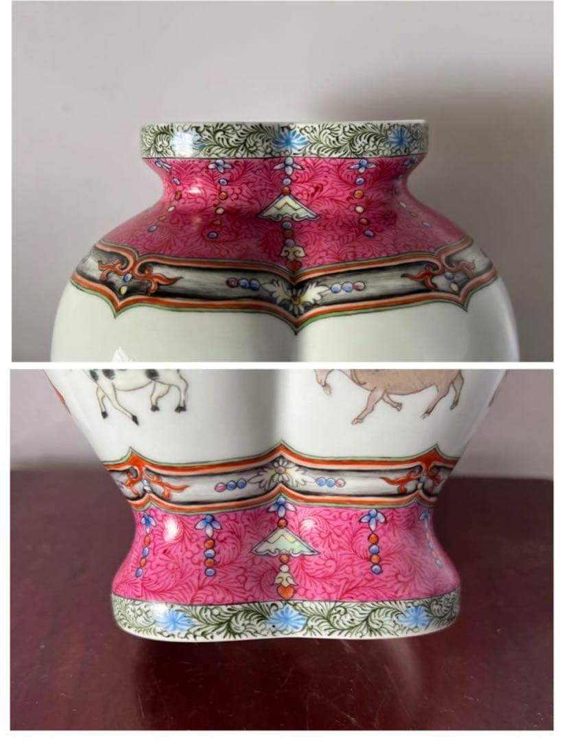 中国古美術/清清代時代珐瑯彩嬰戲紋雙聯蓋瓶/景德鎮製。 y508 - メルカリ