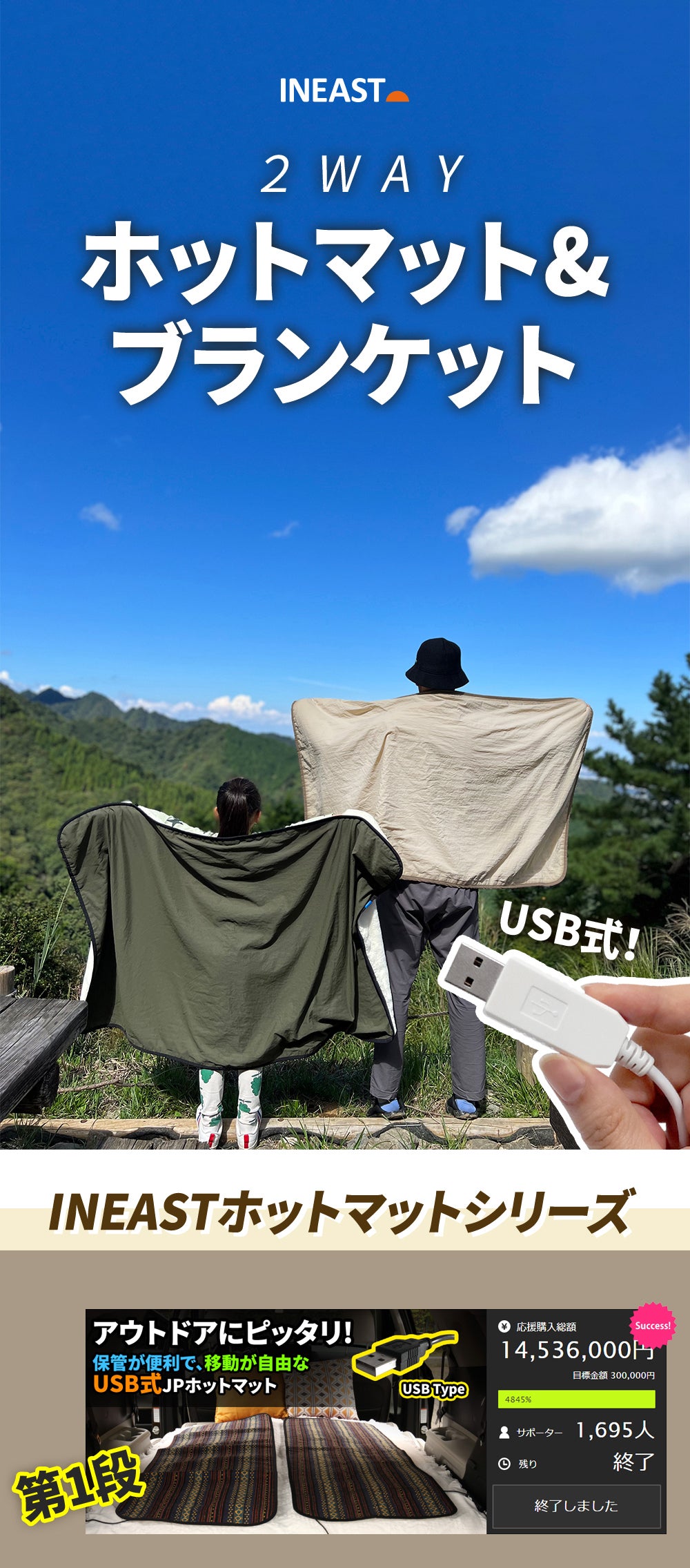 USB電源で暖かくなる！INEASTホットマット＆ブランケット！車中泊