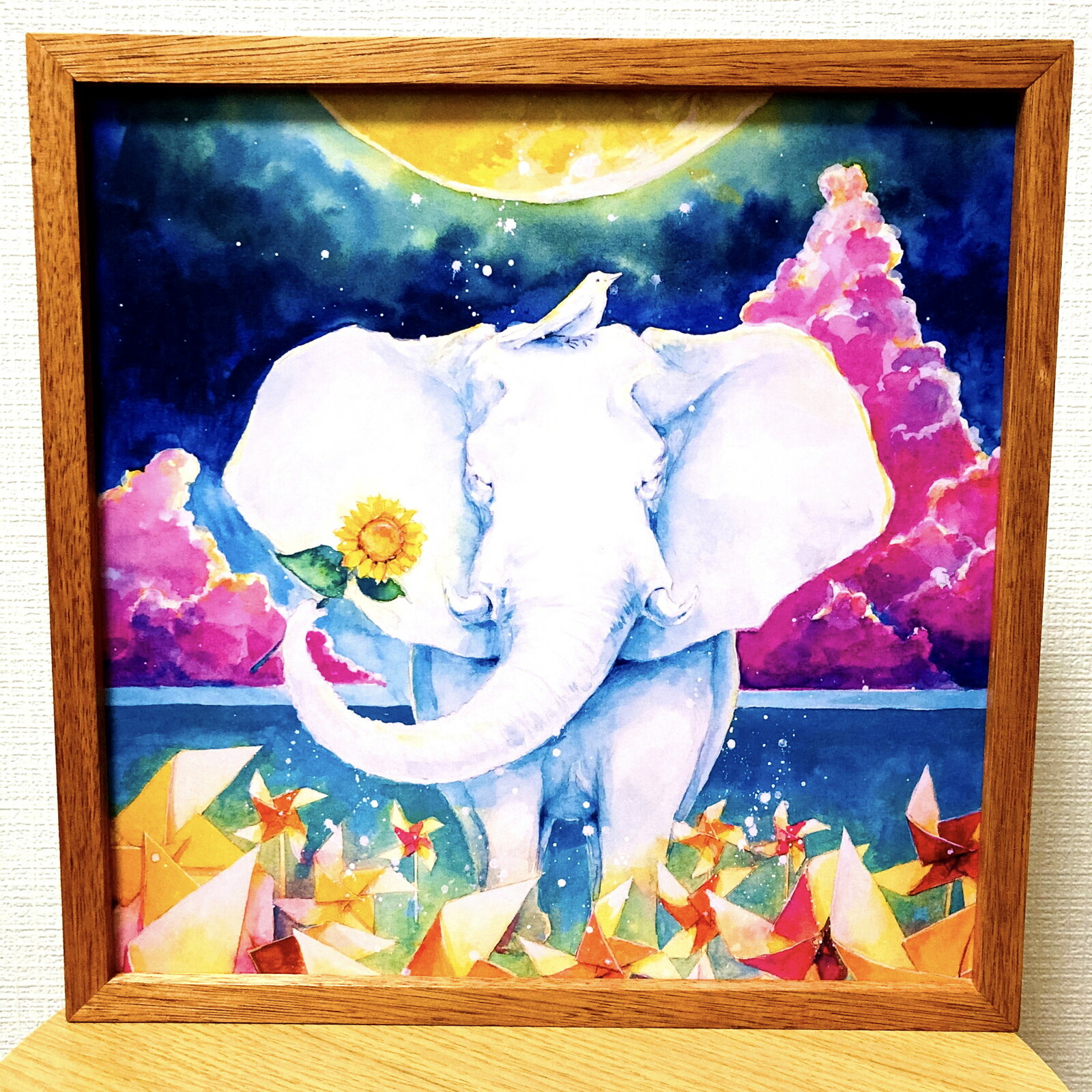 作品 : 手向け 絵 絵画 象 ゾウ ぞう ヒマワリ 縁起絵 アート 水彩画