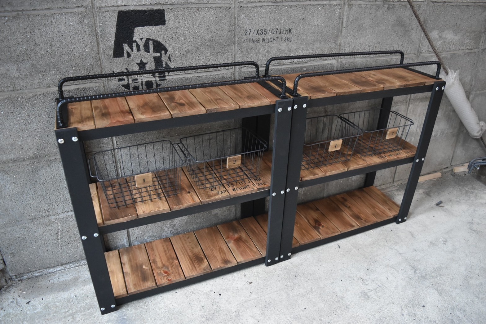 送料無料】特大 アイアンバーシェルフ インダストリアル ハンドメイド