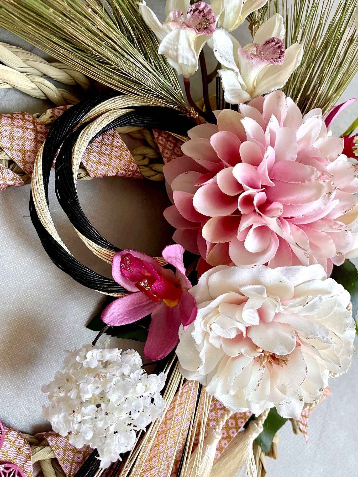 No.wreath-15527☆迎春しめ縄リース(お正月リース) 23-(2) ピンク