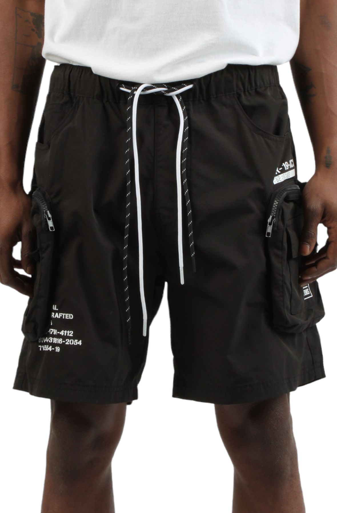 SMOKE RISE Printed Utility Lounge Windbreaker Shorts WS23182SK-BLK