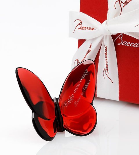 Baccarat バカラ ラッキーバタフライ レッド 名入れ彫刻代込み