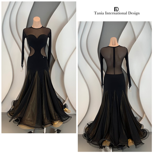 TID M183D】ボールルームワンピース(黒) | adsjapan-danceshoes