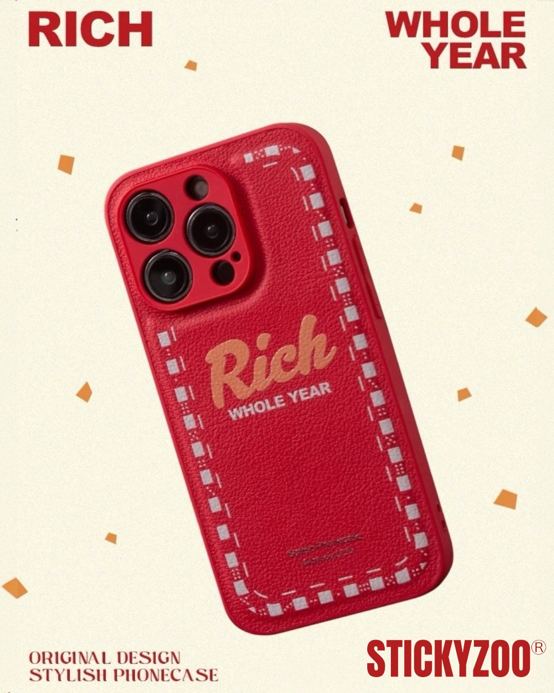 リッチ iPhone ケース – ラッキーレッド レザー風 – STICKY ZOO®