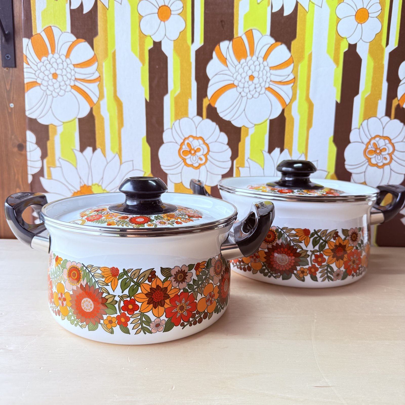 象印 ホーロー両手鍋 レトロポップ 花柄 18cm 20cm