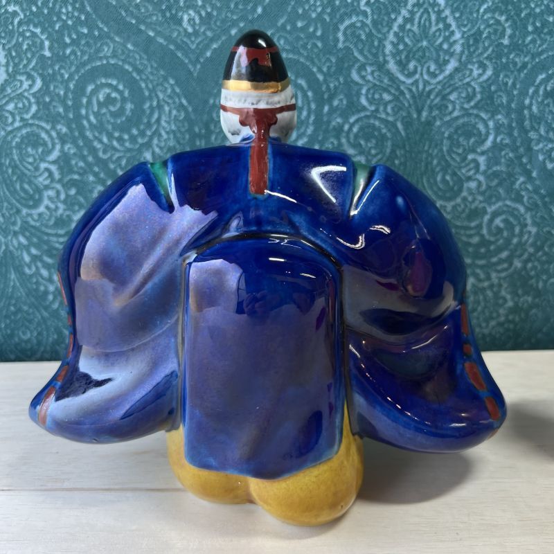 九谷焼 縁起物 翁と打ち出の小槌 糠川清章作/色絵舞翁置物