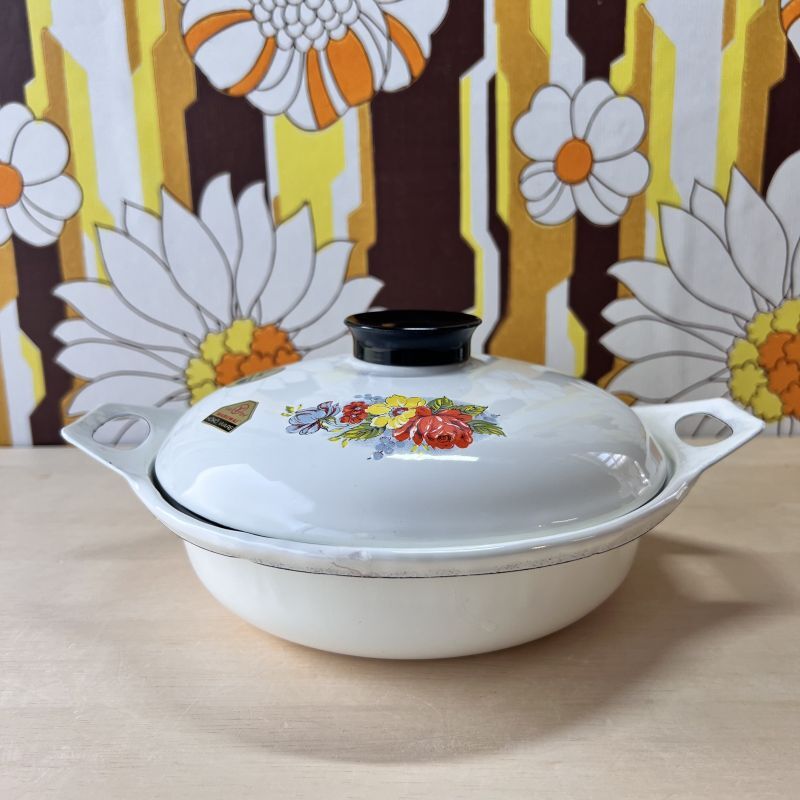 おひとり様用 ホーロー鍋 花柄 ラーメン鍋