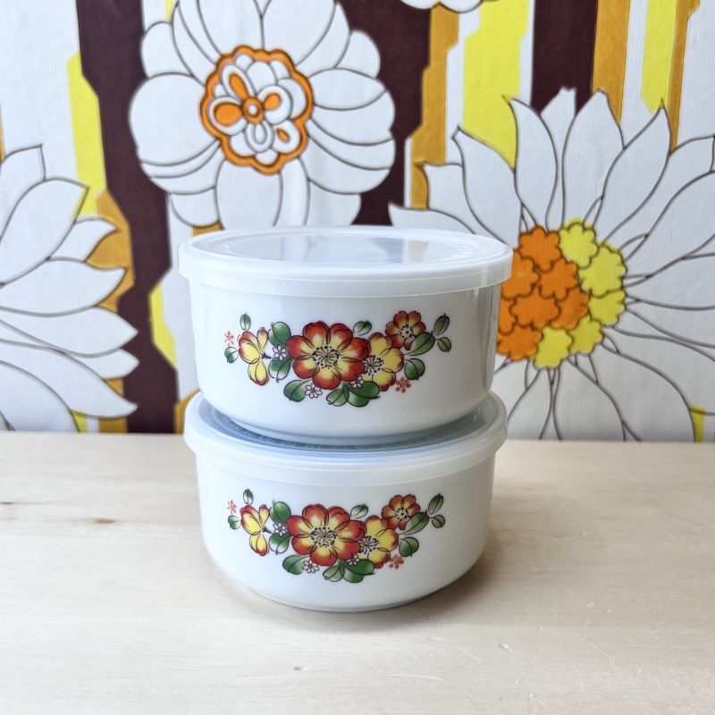 陶器製 花柄保存容器 2個セット